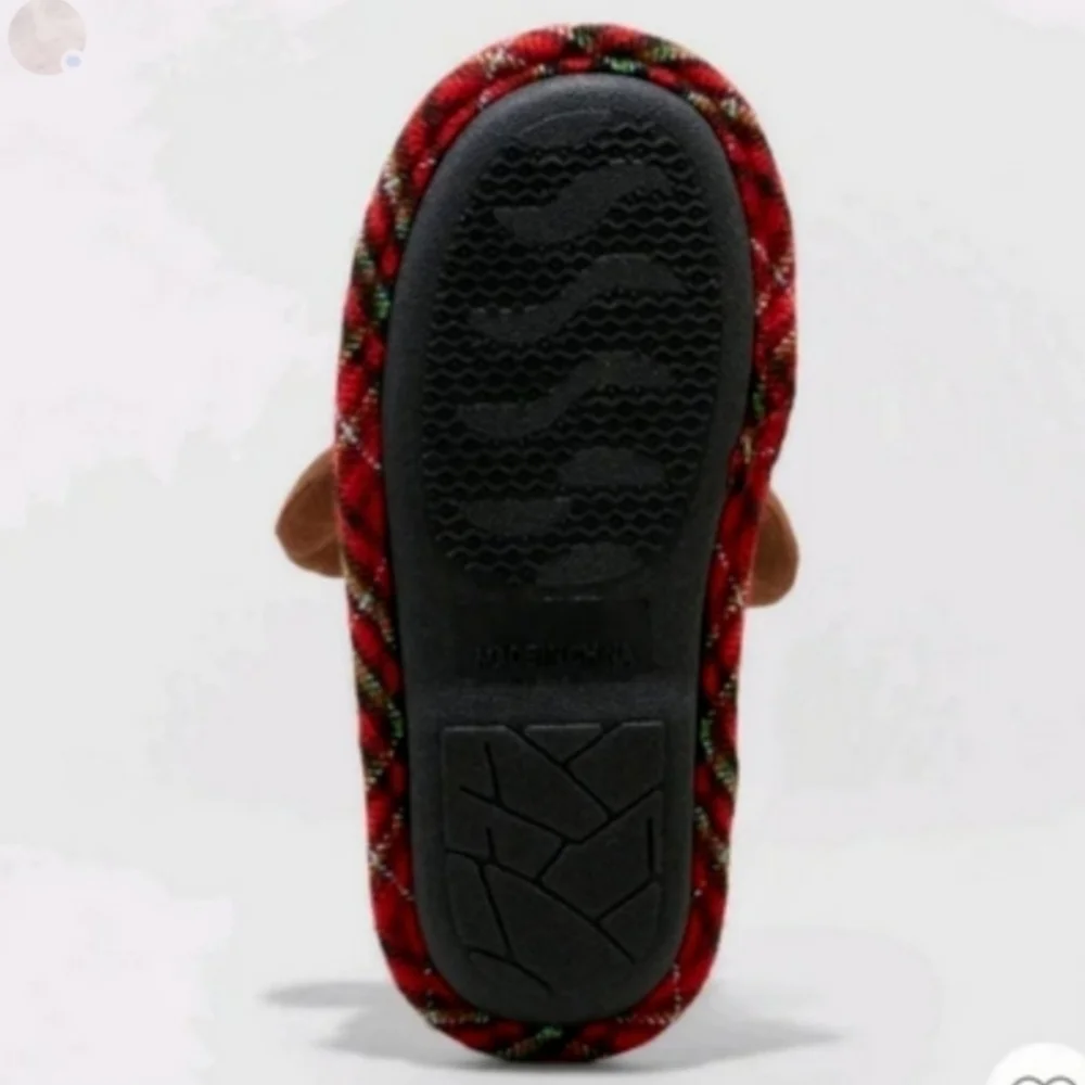 NWT Wondershop Kids' Holiday Plaid Reindeer Moose Slippers Size 9-10 Unisex New